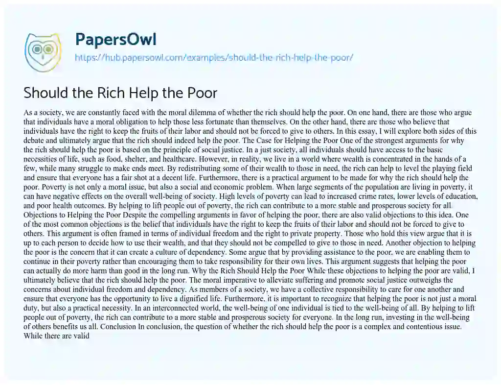 Essay on Should the Rich Help the Poor
