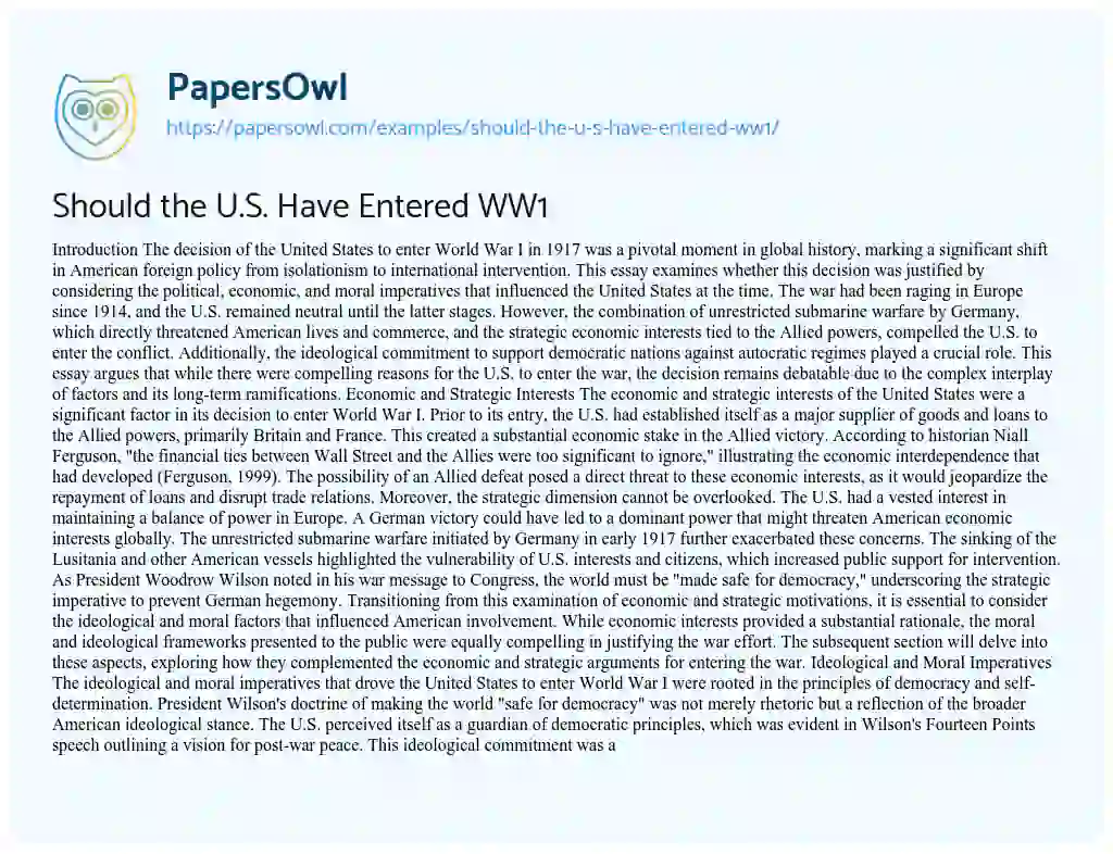 Essay on Should the U.S. Have Entered WW1