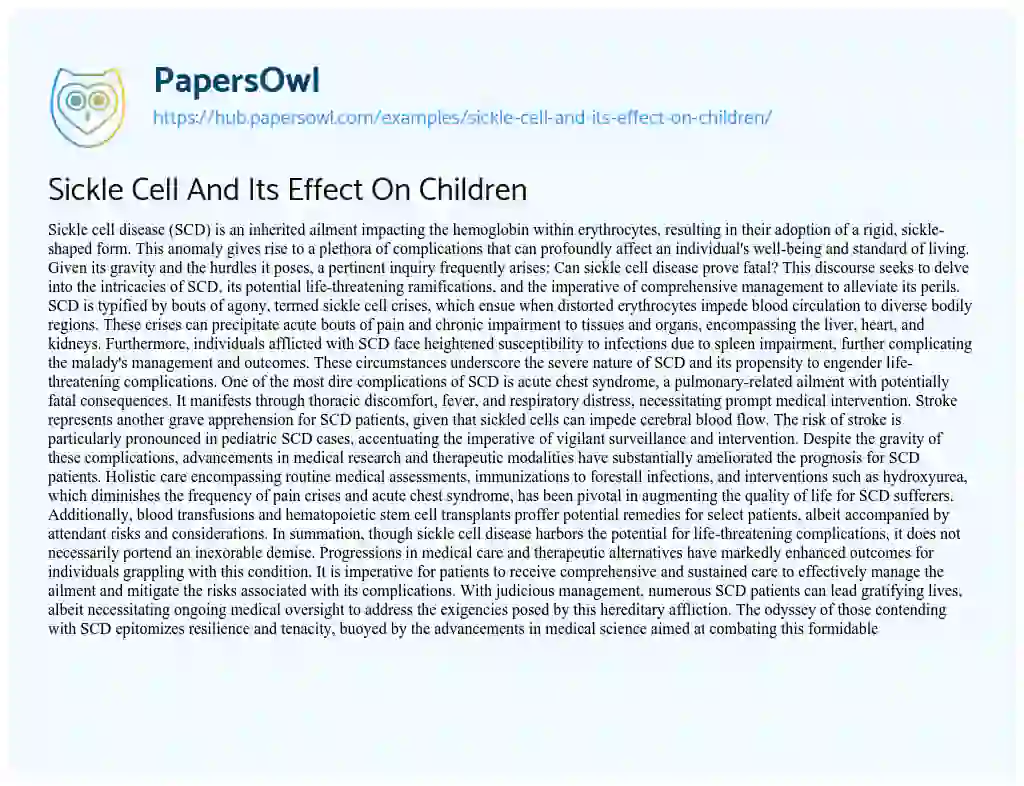 Essay on Sickle Cell And Its Effect On Children
