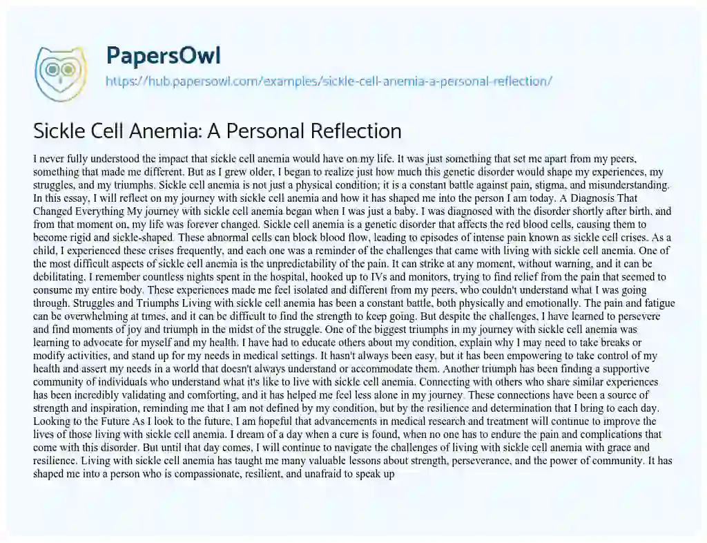 Essay on Sickle Cell Anemia: A Personal Reflection