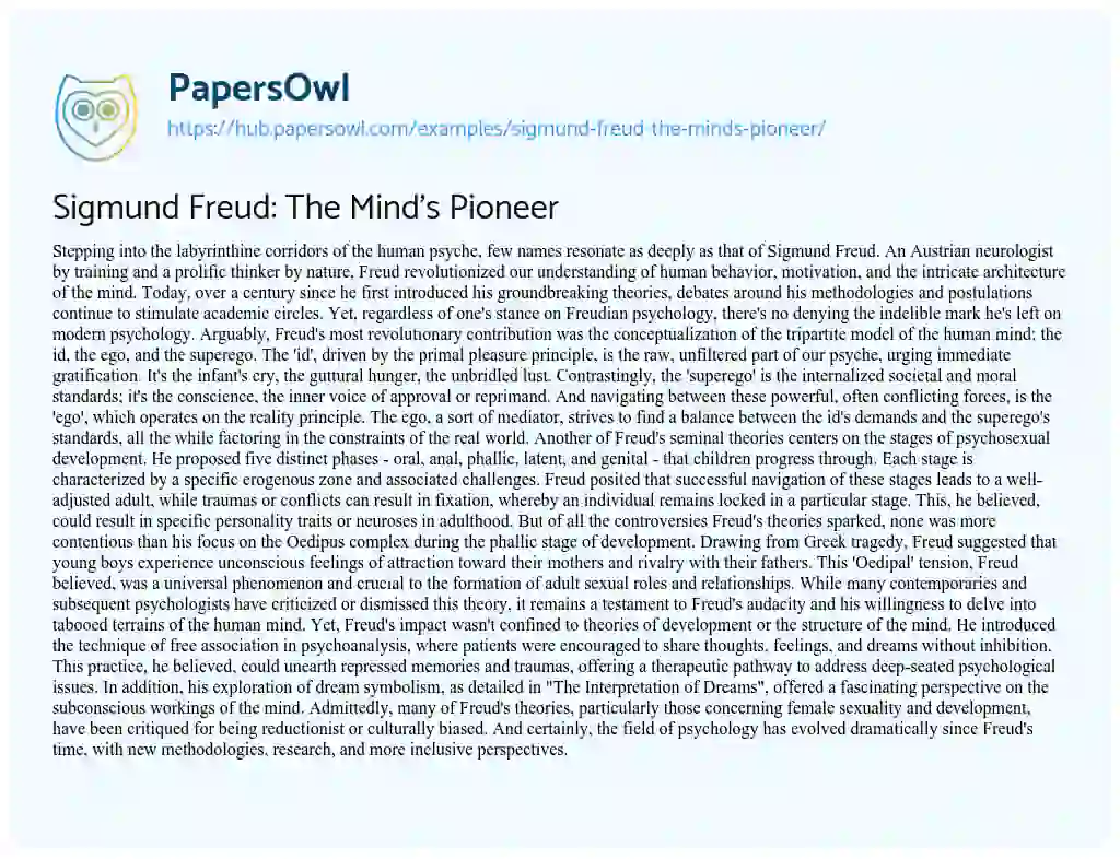 Essay on Sigmund Freud: The Mind’s Pioneer