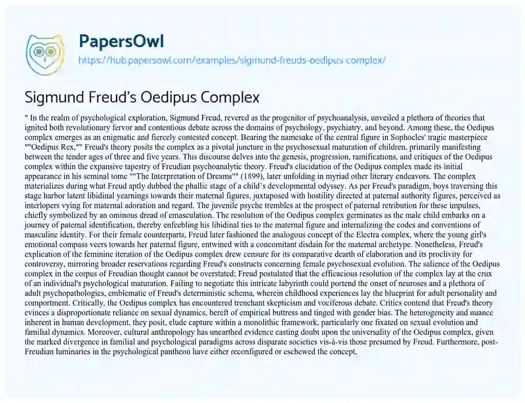 Essay on Sigmund Freud’s Oedipus Complex