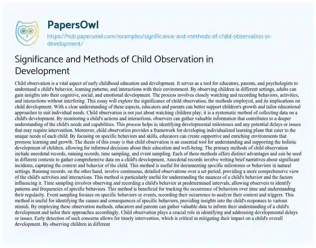 Essay on Significance and Methods of Child Observation in Development