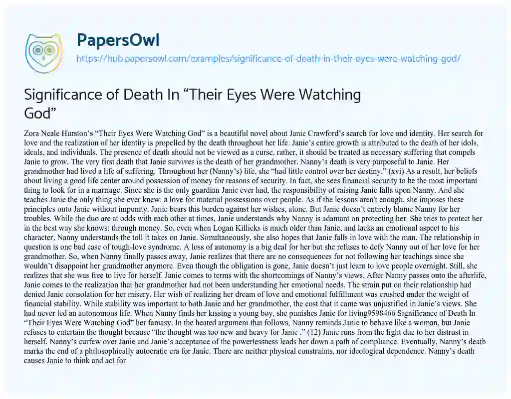 Essay on Significance of Death In “Their Eyes Were Watching God”