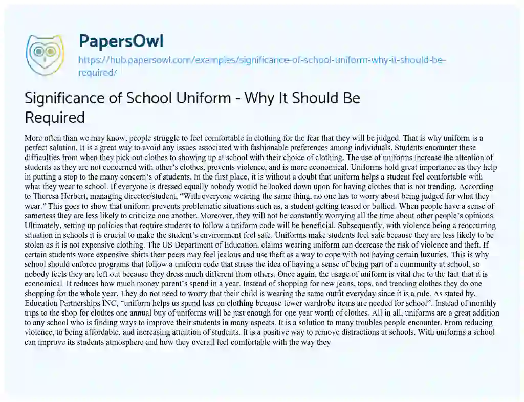 Essay on Significance of School Uniform – Why It Should Be Required