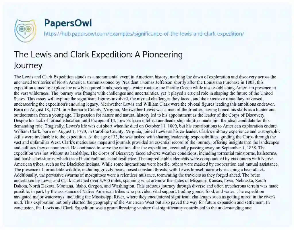 Essay on The Lewis and Clark Expedition: A Pioneering Journey