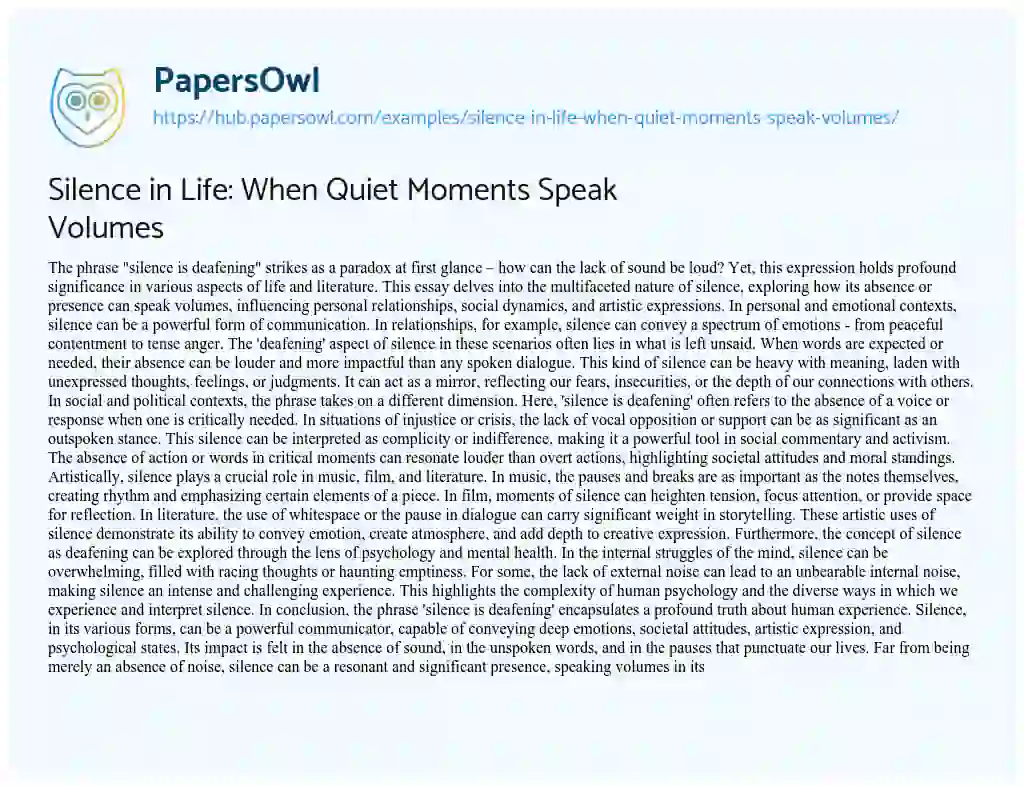 Essay on Silence in Life: When Quiet Moments Speak Volumes