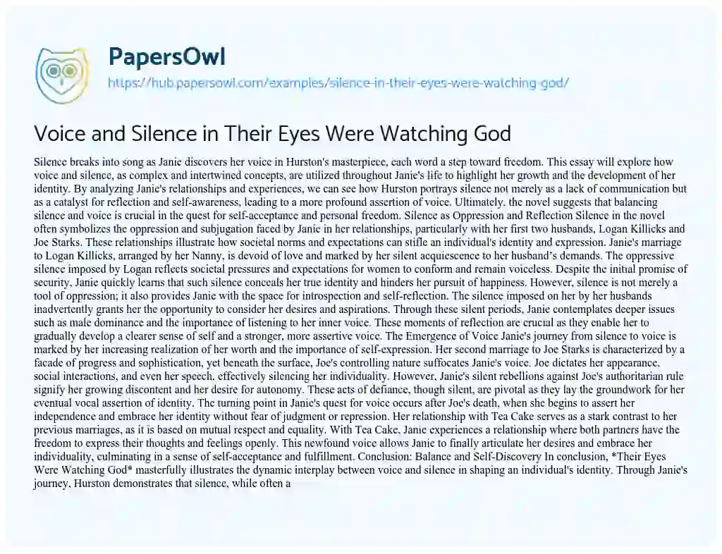 Essay on Voice and Silence in Their Eyes Were Watching God