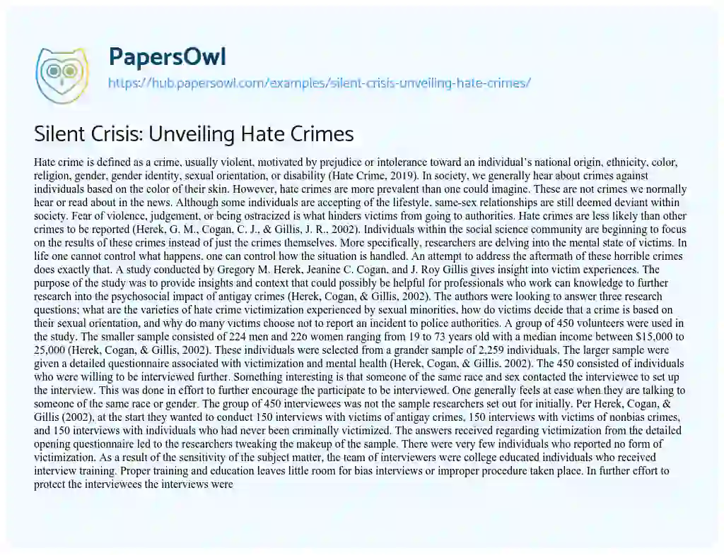 Essay on Silent Crisis: Unveiling Hate Crimes