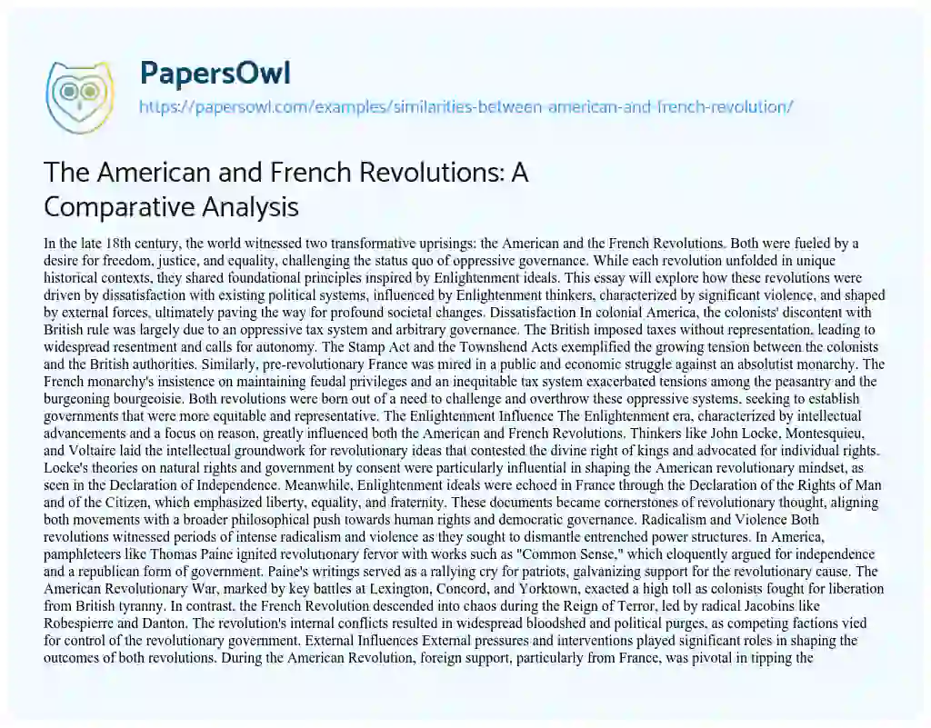 Essay on The American and French Revolutions: A Comparative Analysis