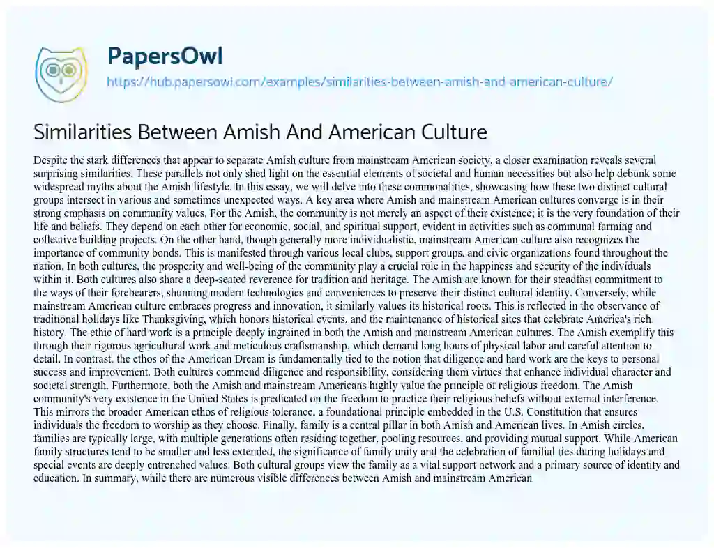 Essay on Similarities Between Amish And American Culture