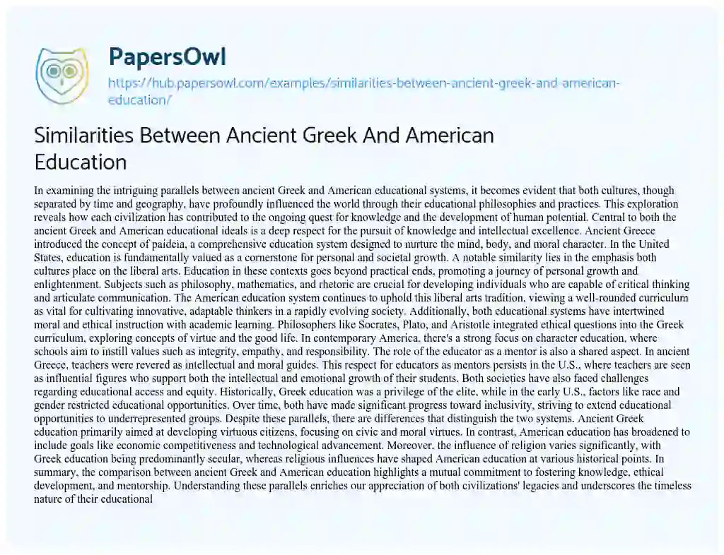 Essay on Similarities Between Ancient Greek And American Education