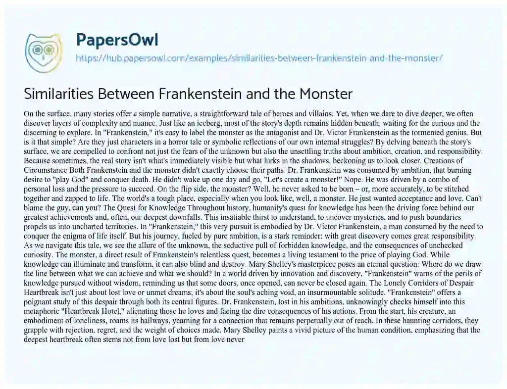 Essay on Similarities Between Frankenstein and the Monster