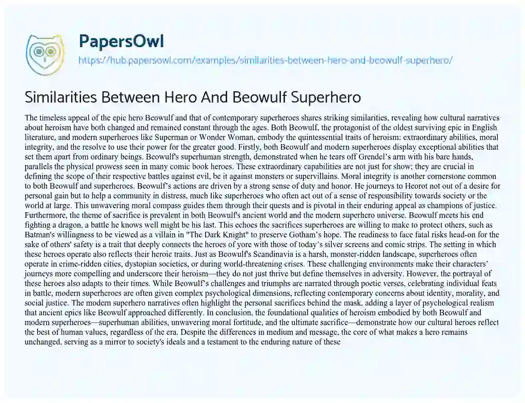 Essay on Similarities Between Hero And Beowulf Superhero