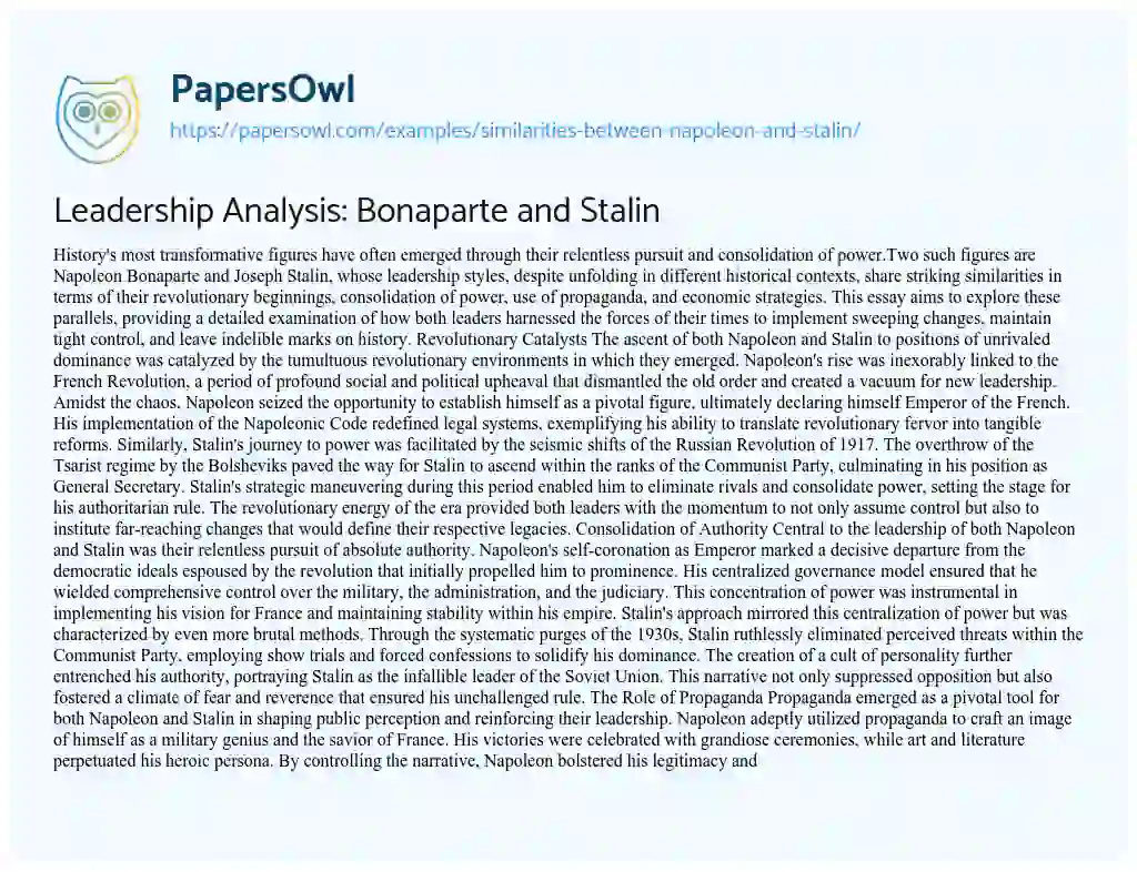 Essay on Leadership Analysis: Bonaparte and Stalin