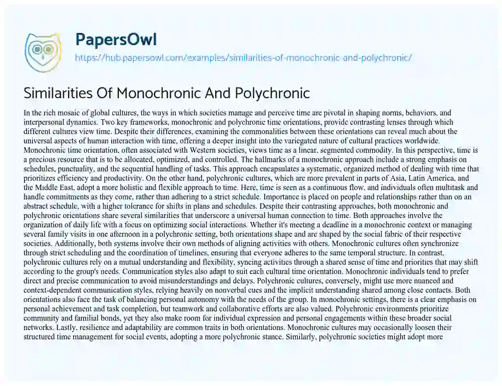 Essay on Similarities Of Monochronic And Polychronic