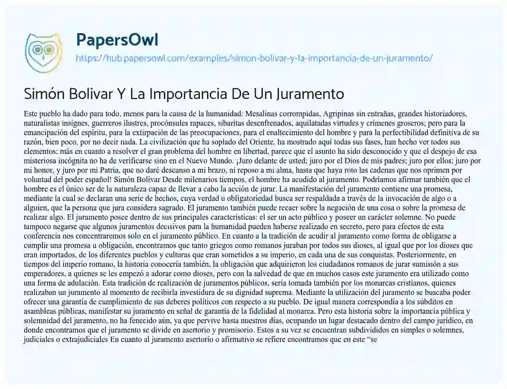 Essay on Simón Bolivar Y La Importancia De Un Juramento