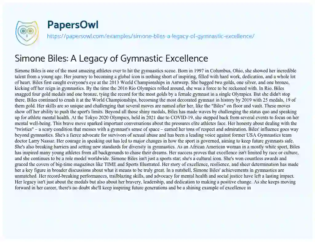 Essay on Simone Biles: A Legacy of Gymnastic Excellence