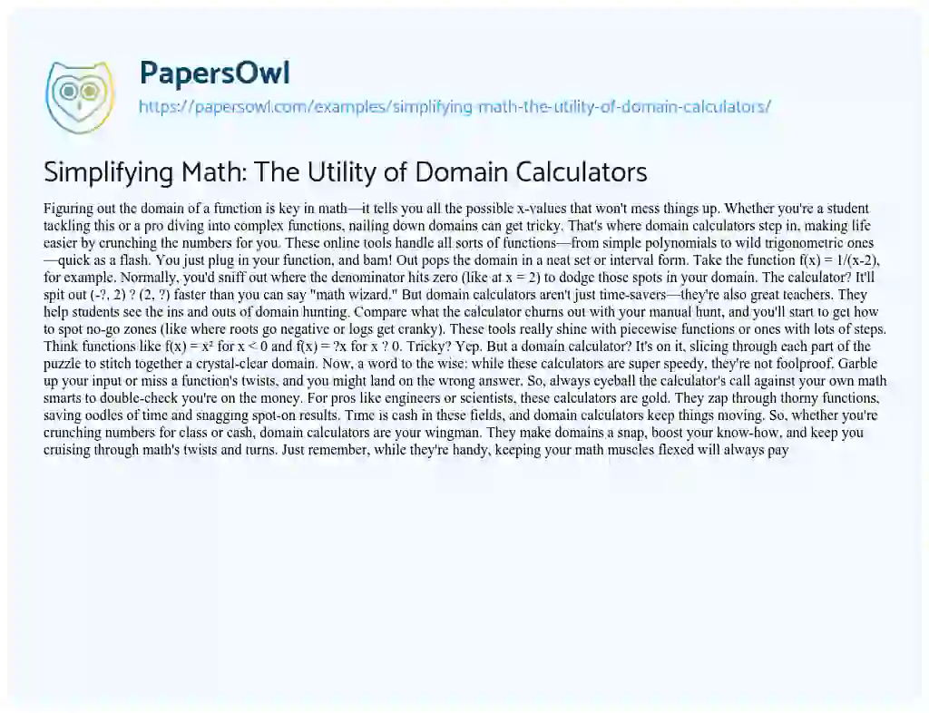 Essay on Simplifying Math: The Utility of Domain Calculators