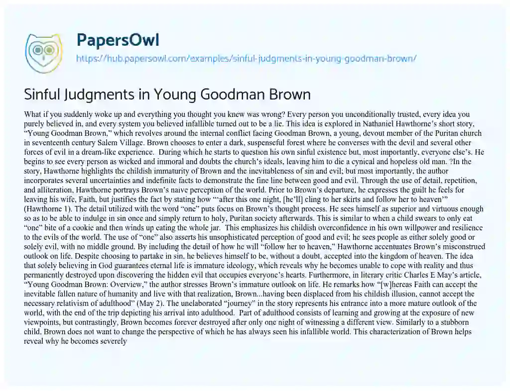 Essay on Sinful Judgments in Young Goodman Brown