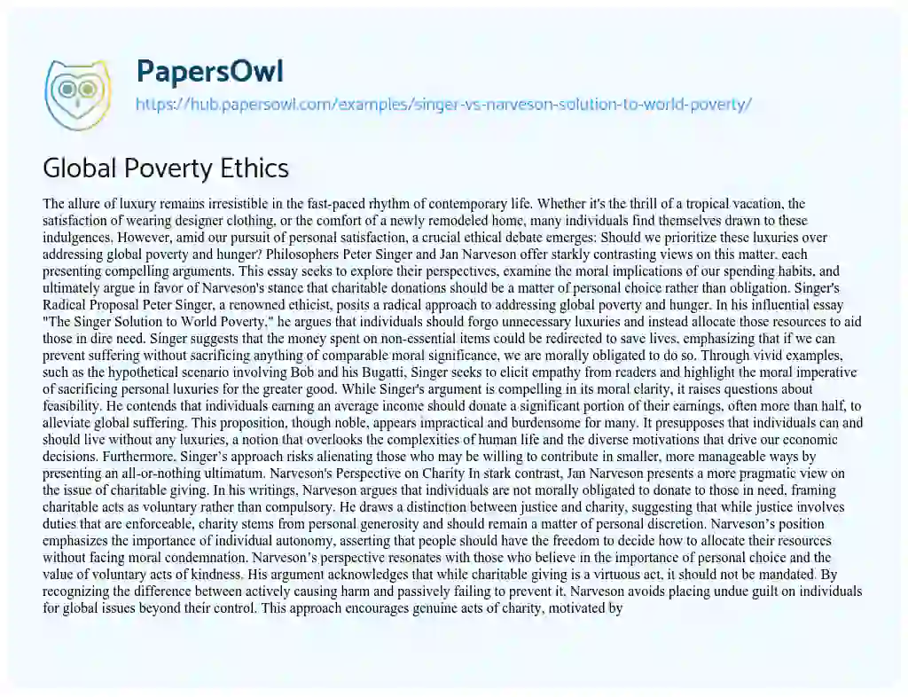 Essay on Global Poverty Ethics
