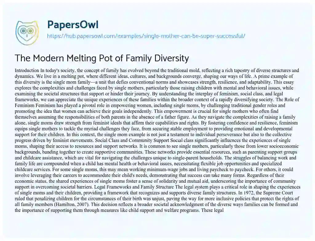 Essay on The Modern Melting Pot of Family Diversity