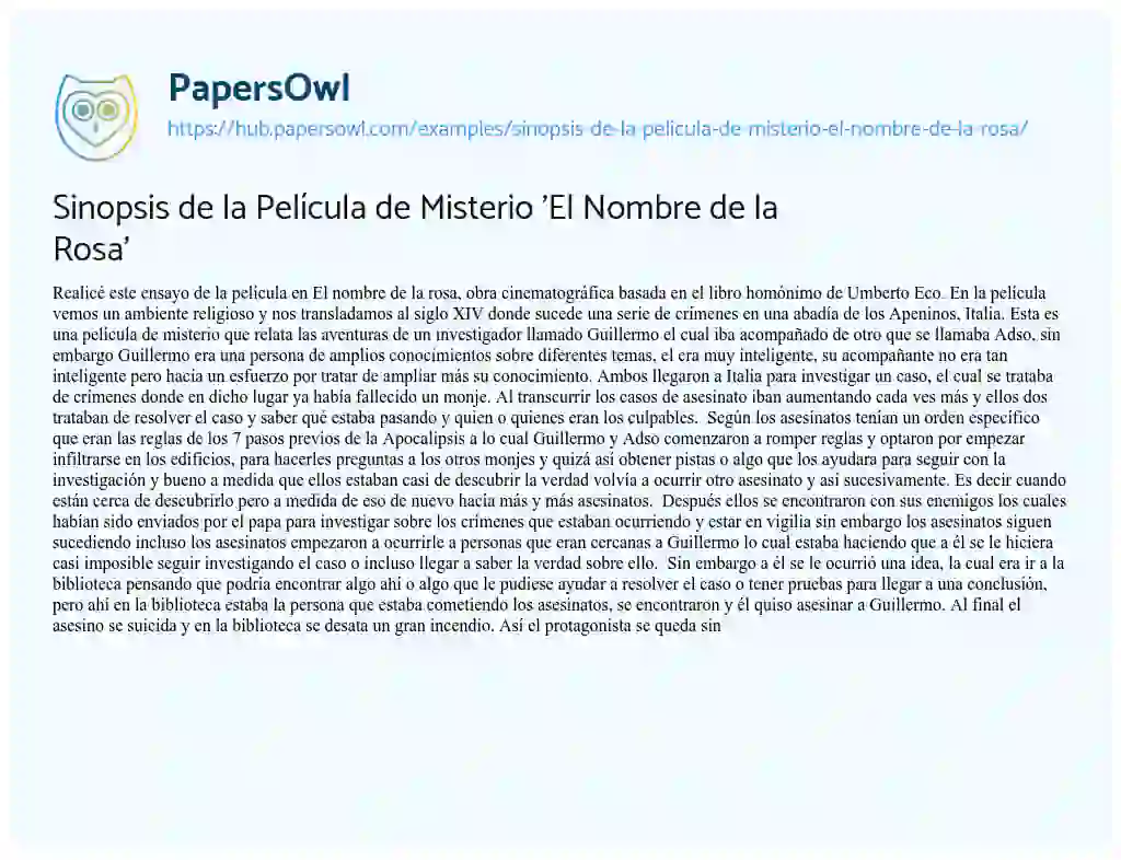 Essay on Sinopsis de la Película de Misterio ‘El Nombre de la Rosa’