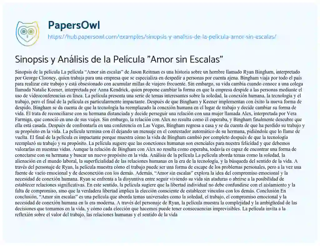 Essay on Sinopsis y Análisis de la Película “Amor sin Escalas”