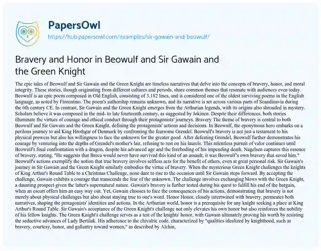Essay on Bravery and Honor in Beowulf and Sir Gawain and the Green Knight