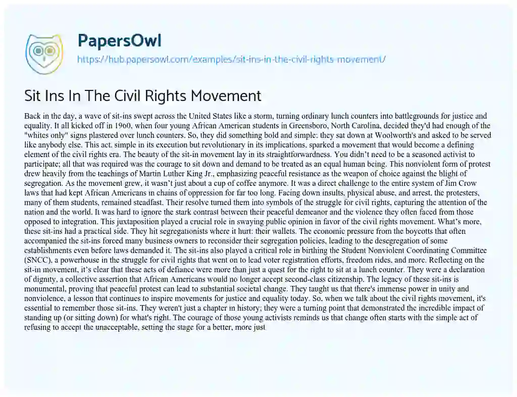Essay on Sit Ins In The Civil Rights Movement