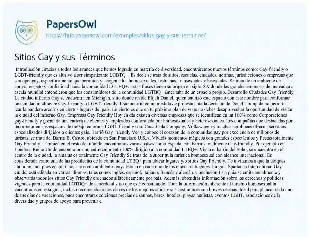 Essay on Sitios Gay y sus Términos