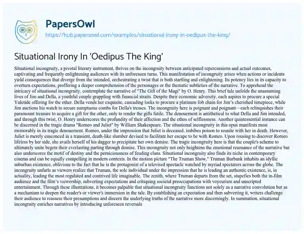 Essay on Situational Irony In ‘Oedipus The King’
