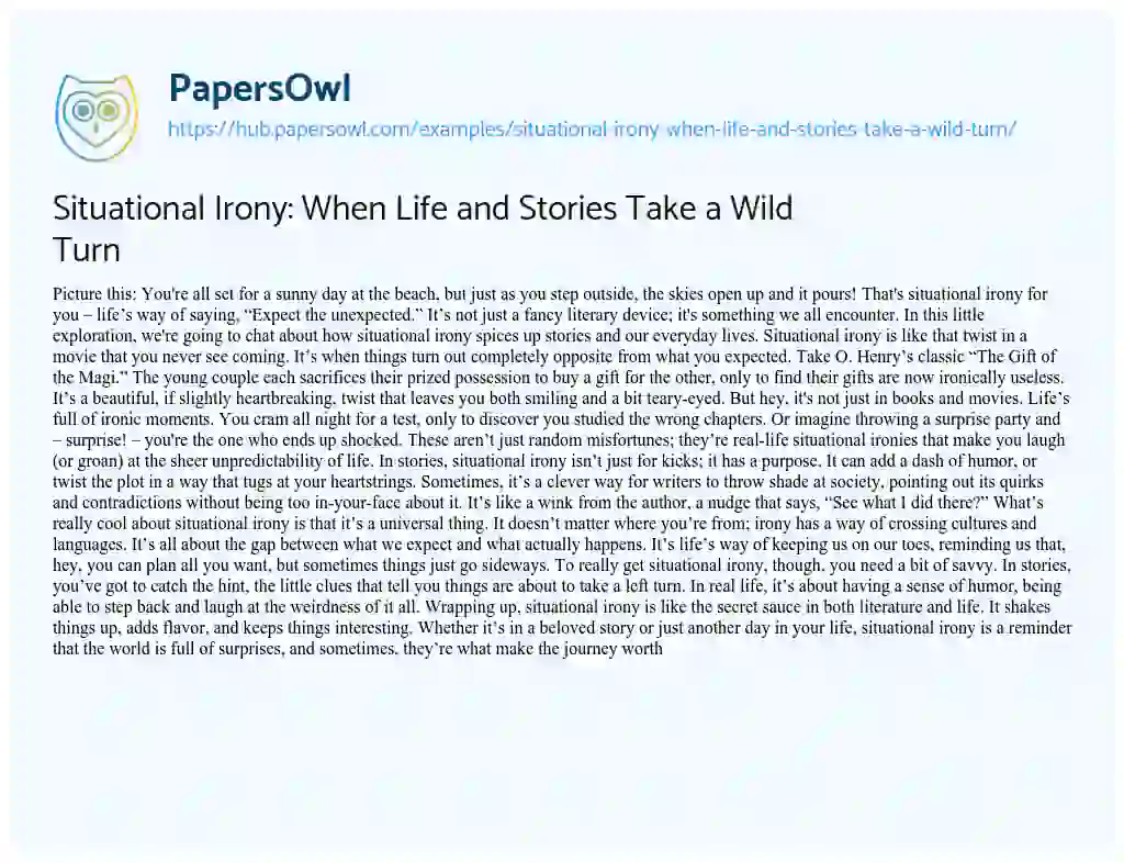 Essay on Situational Irony: When Life and Stories Take a Wild Turn