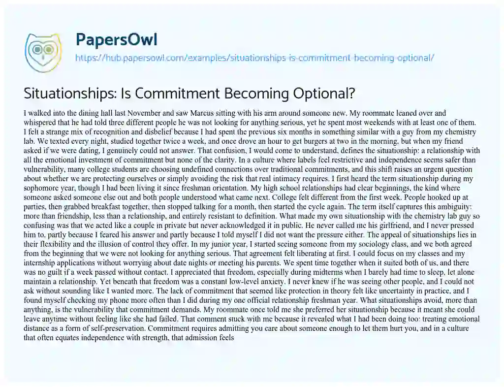 Essay on Situationships: Is Commitment Becoming Optional?