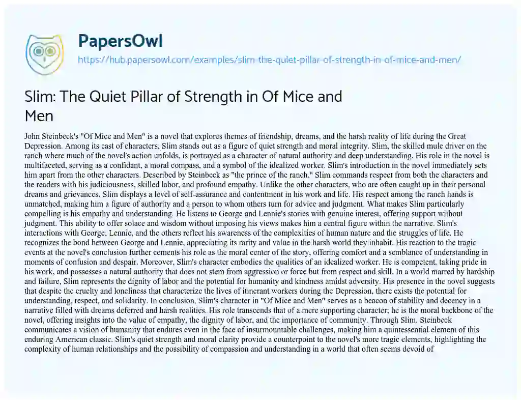 Essay on Slim: The Quiet Pillar of Strength in Of Mice and Men