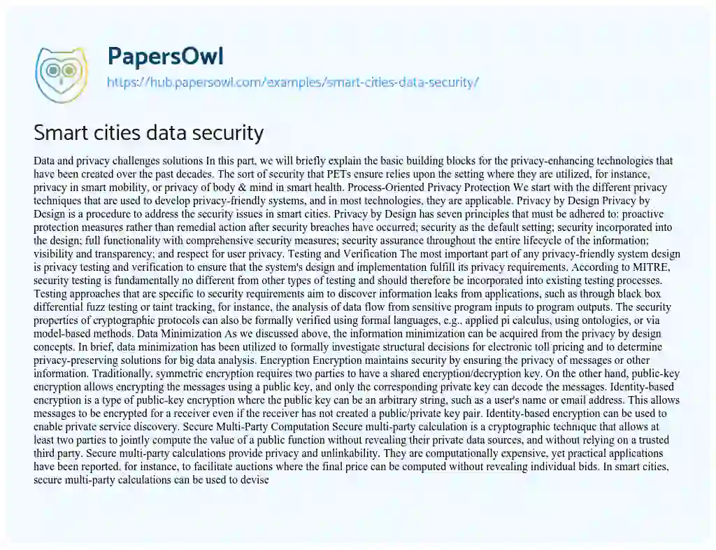 Essay on Smart cities data security
