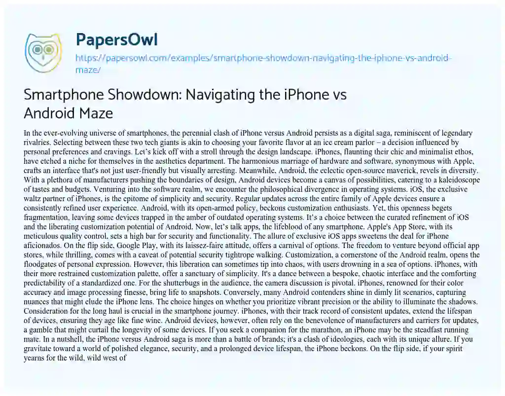 Essay on Smartphone Showdown: Navigating the iPhone vs Android Maze