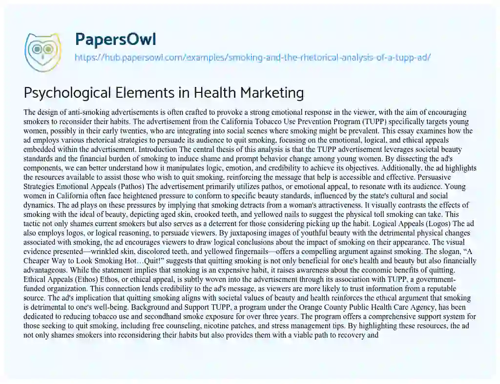 Essay on Psychological Elements in Health Marketing