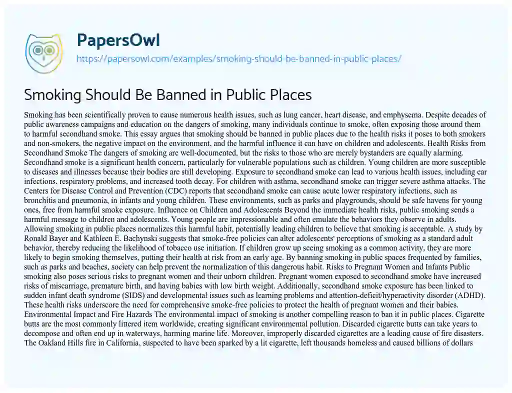Essay on Smoking Should Be Banned in Public Places