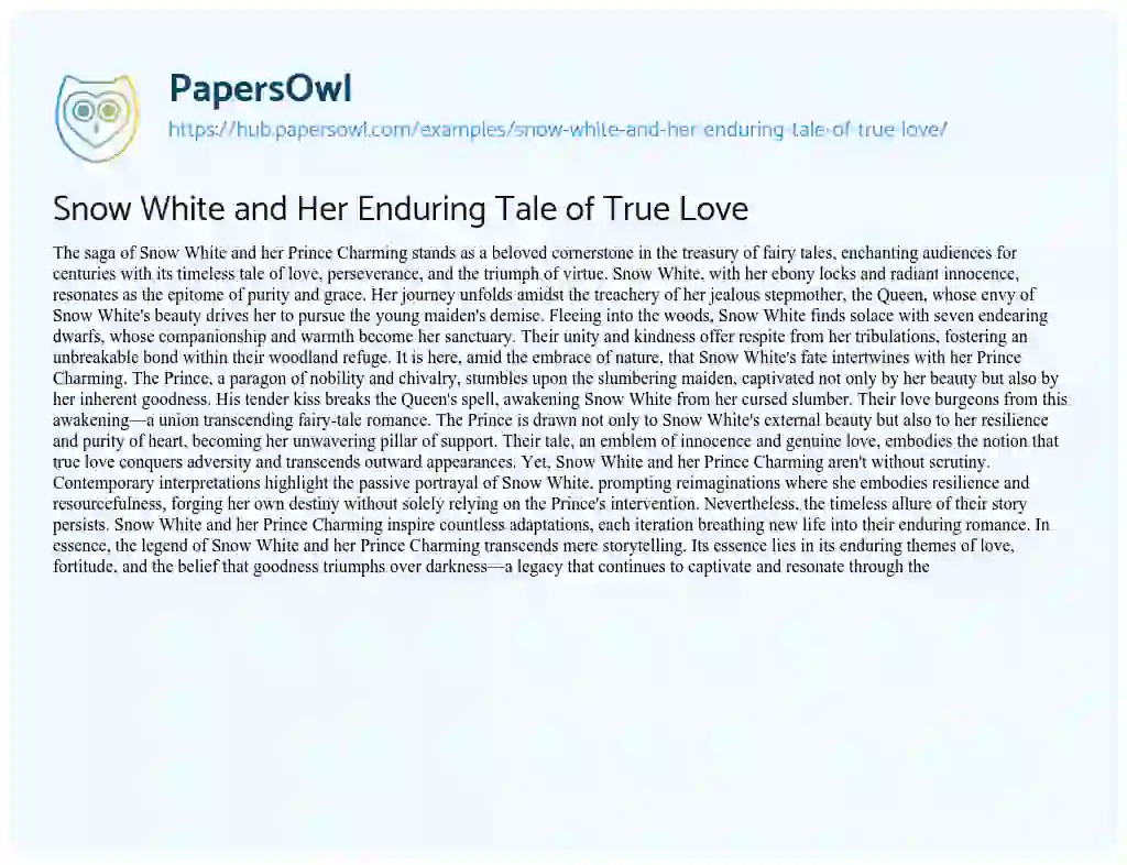 Essay on Snow White and Her Enduring Tale of True Love