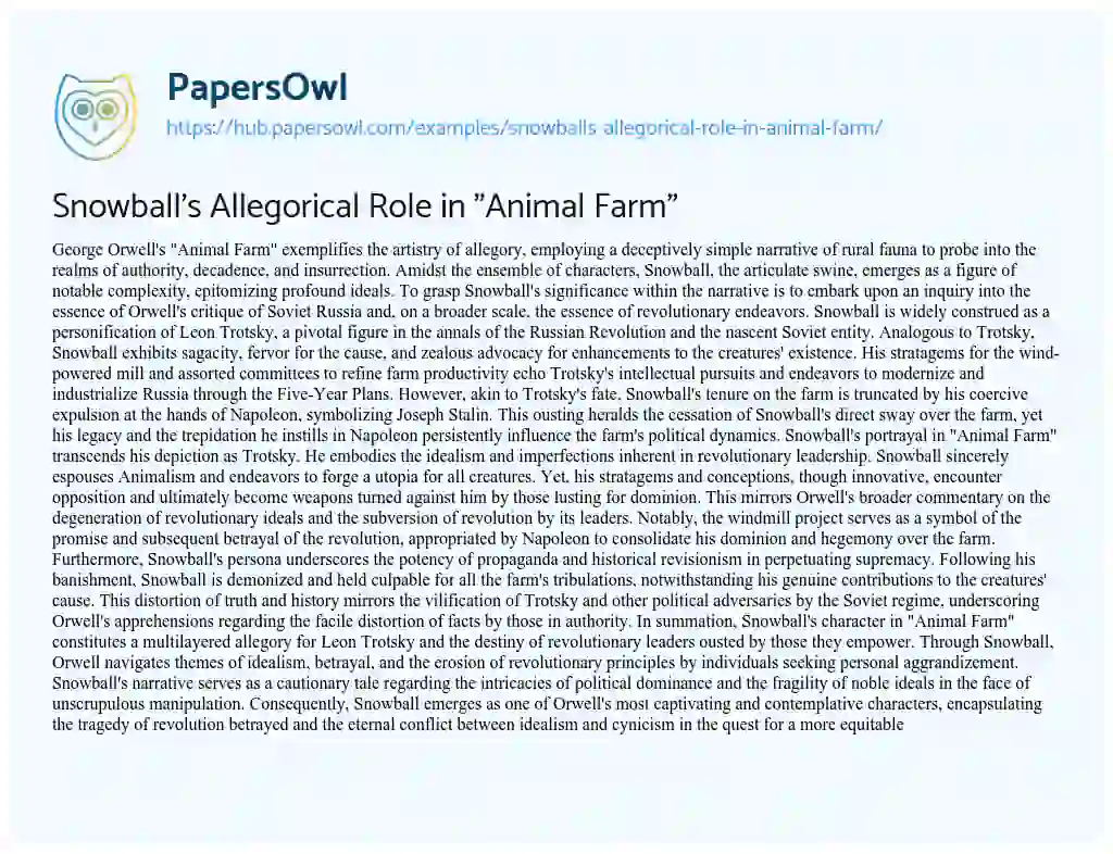 Essay on Snowball’s Allegorical Role in “Animal Farm”