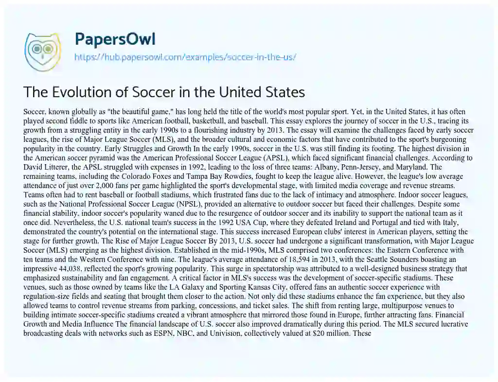 Essay on The Evolution of Soccer in the United States