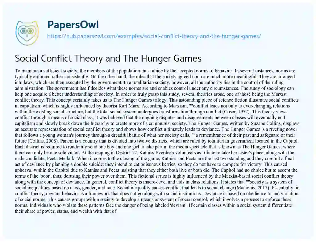 Essay on Social Conflict Theory and The Hunger Games