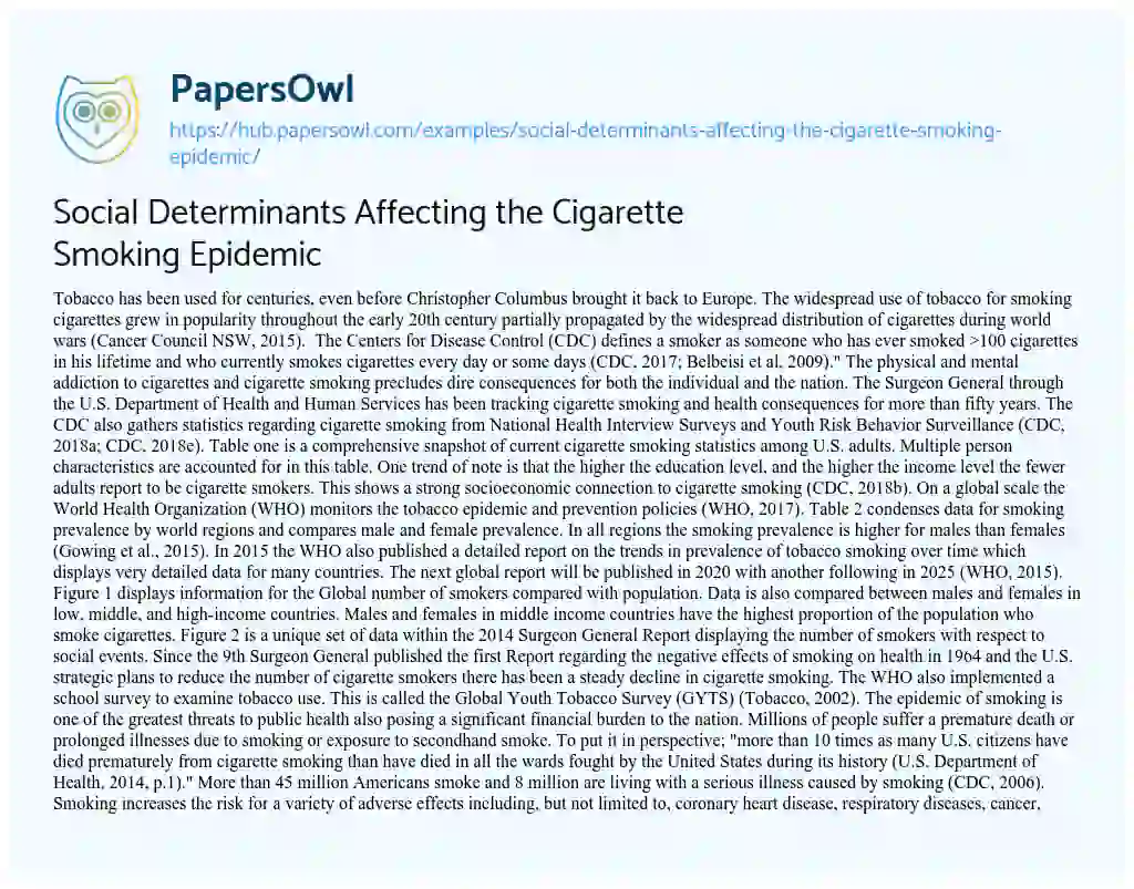Essay on Social Determinants Affecting the Cigarette Smoking Epidemic