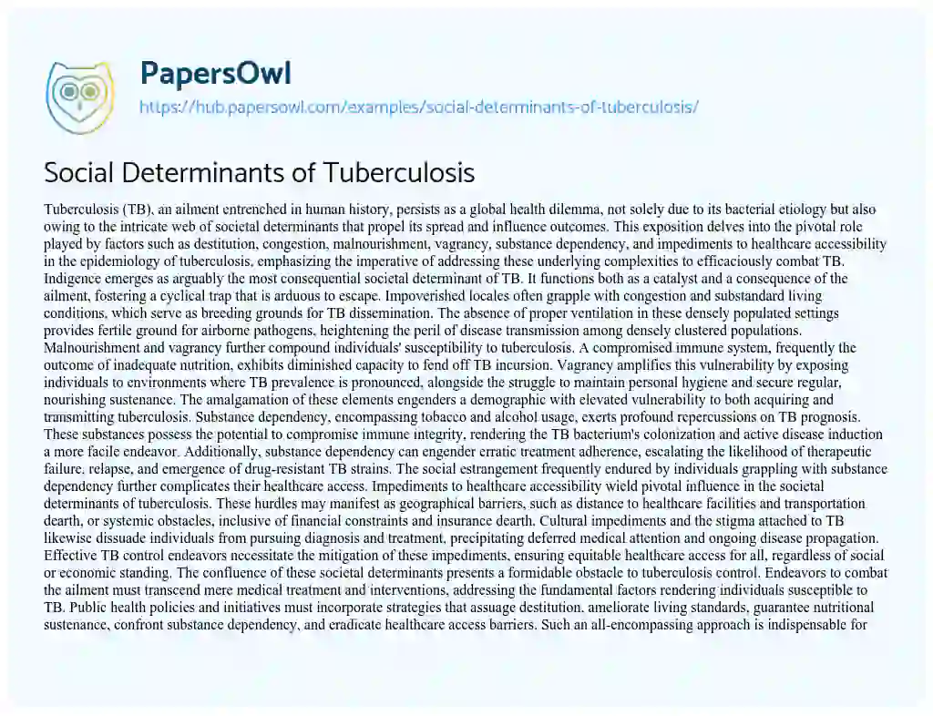 Essay on Social Determinants of Tuberculosis