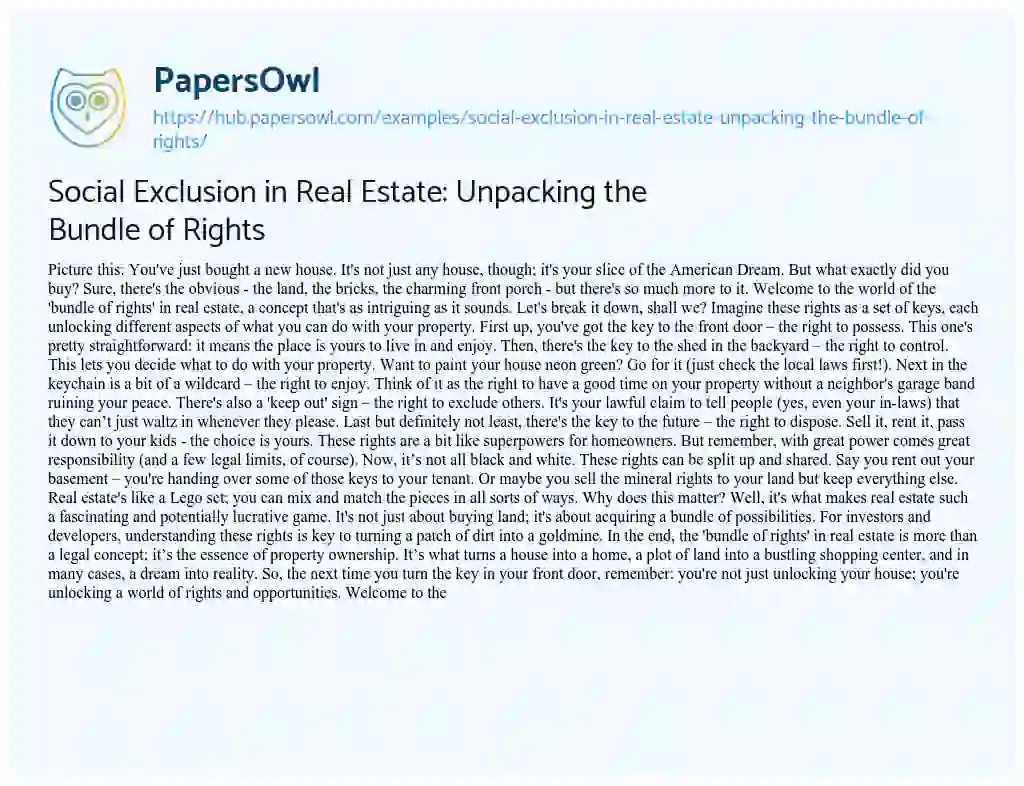 Essay on Social Exclusion in Real Estate: Unpacking the Bundle of Rights