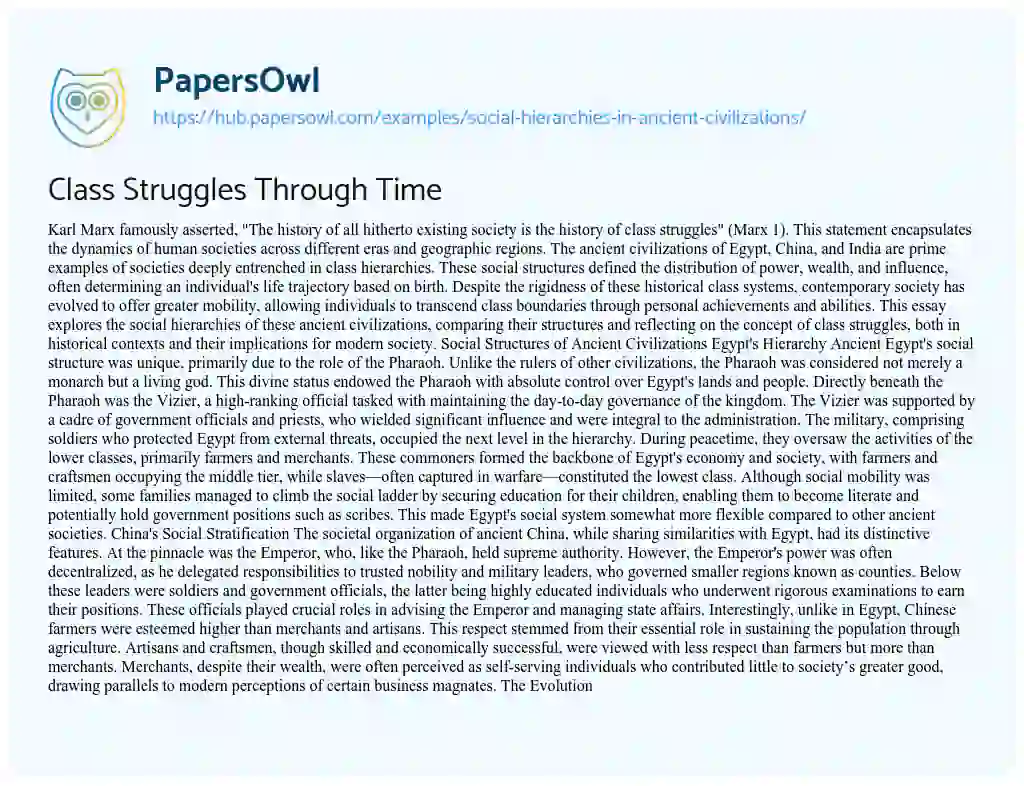 Essay on Class Struggles Through Time