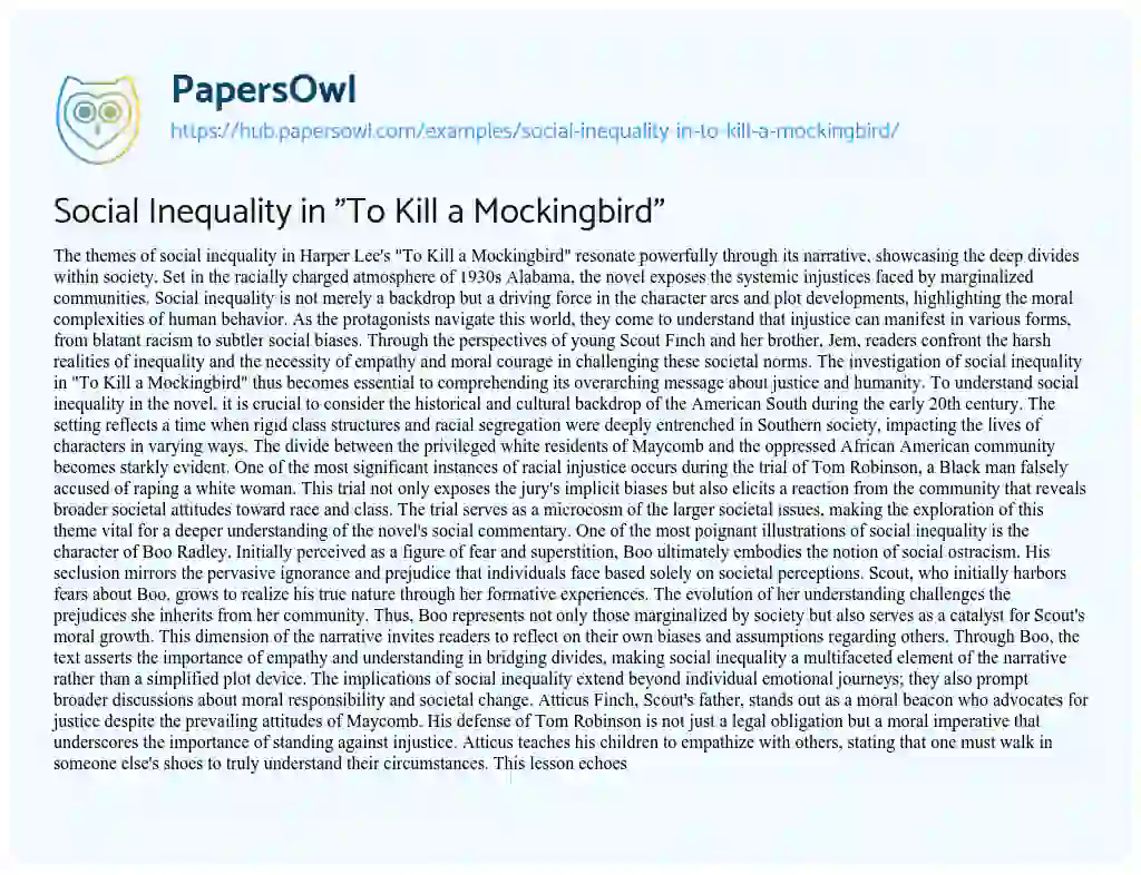 Essay on Social Inequality in “To Kill a Mockingbird”