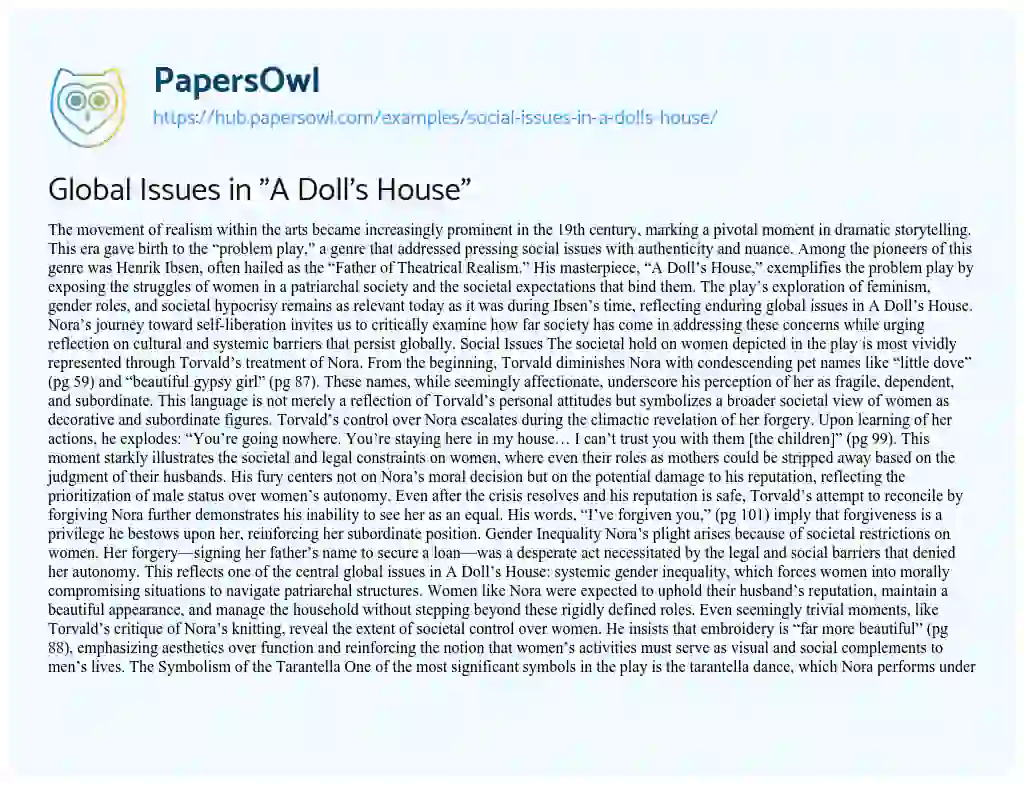 Essay on Global Issues in “A Doll’s House”