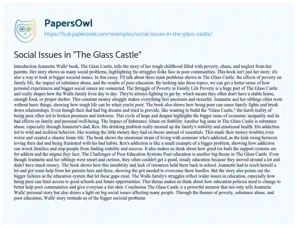 Essay on Social Issues in “The Glass Castle”